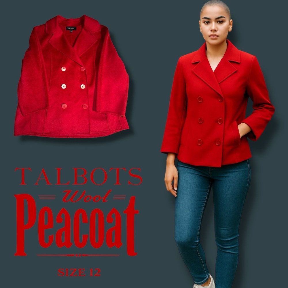 Classic Red Wool Peacoat by Talbots - 3/4 Sleeves - Excellent Condition